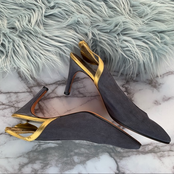 SOLD✨VTG Yves Saint Laurent Navy/Gold Fabric Sling - Picture 6 of 8